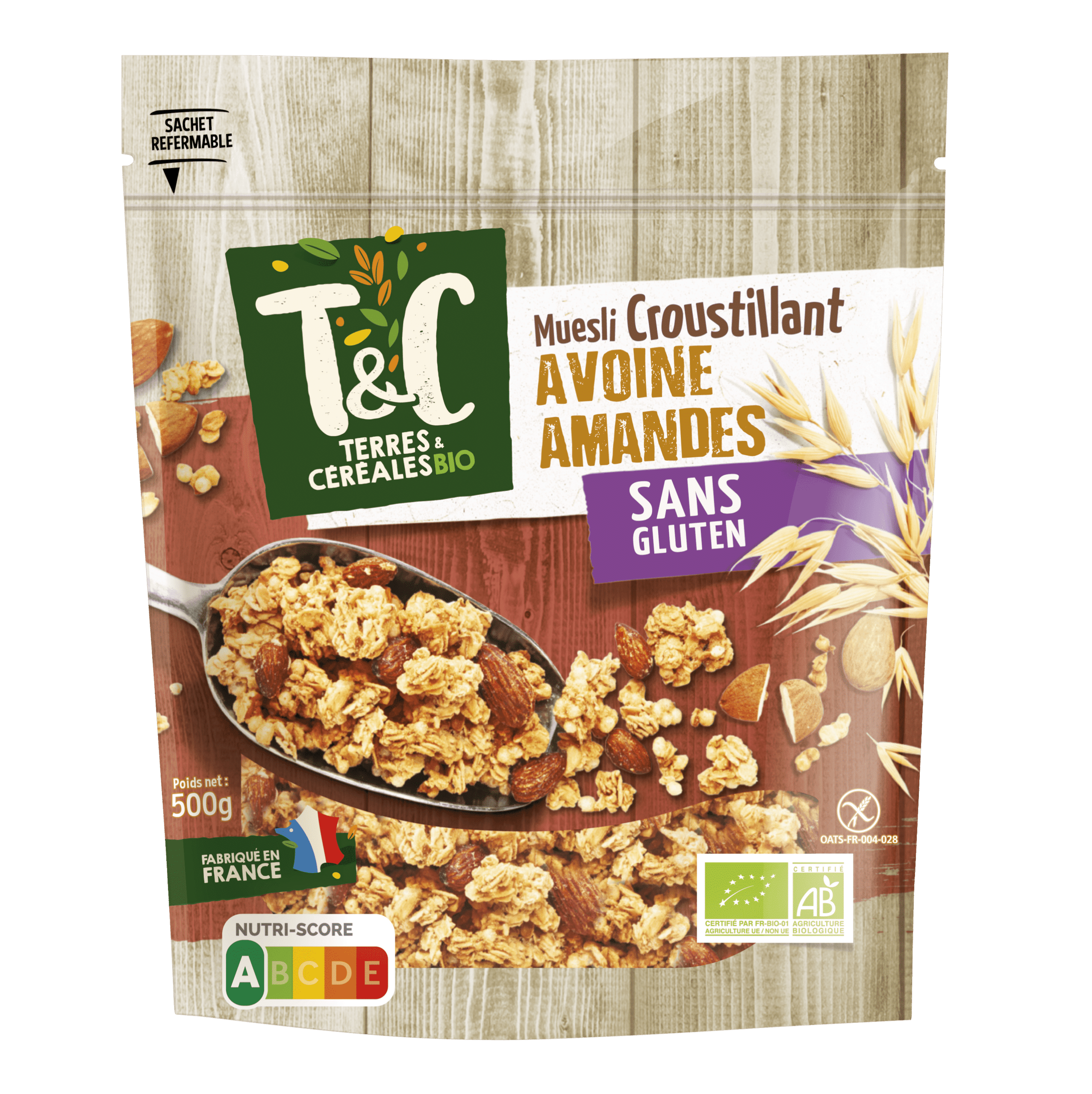 Muesli croustillant avoine amandes sans gluten